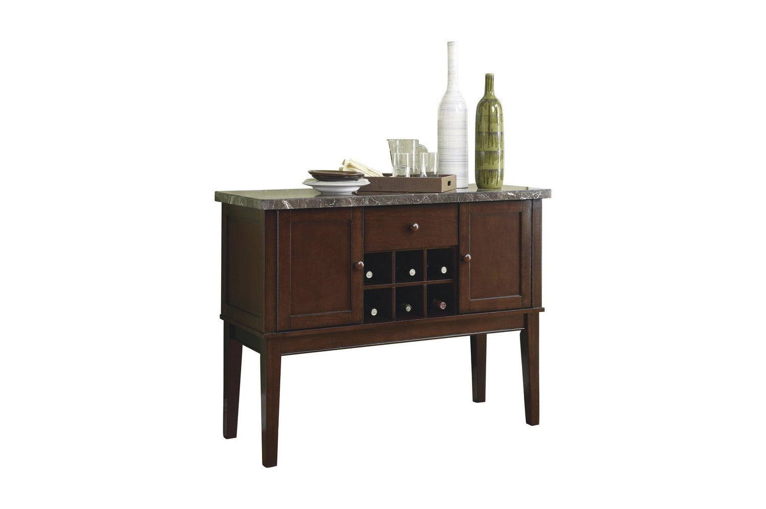 Decatur Dark Cherry, Dark Brown Solid Wood Tufted Seat Faux Marble TopRectangular Dining Room Set - Ella Furniture