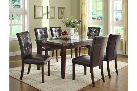 Decatur Dark Cherry, Dark Brown Solid Wood Tufted Seat Faux Marble TopRectangular Dining Room Set - Ella Furniture