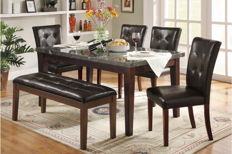Decatur Dark Cherry, Dark Brown Solid Wood Tufted Seat Faux Marble TopRectangular Dining Room Set - Ella Furniture