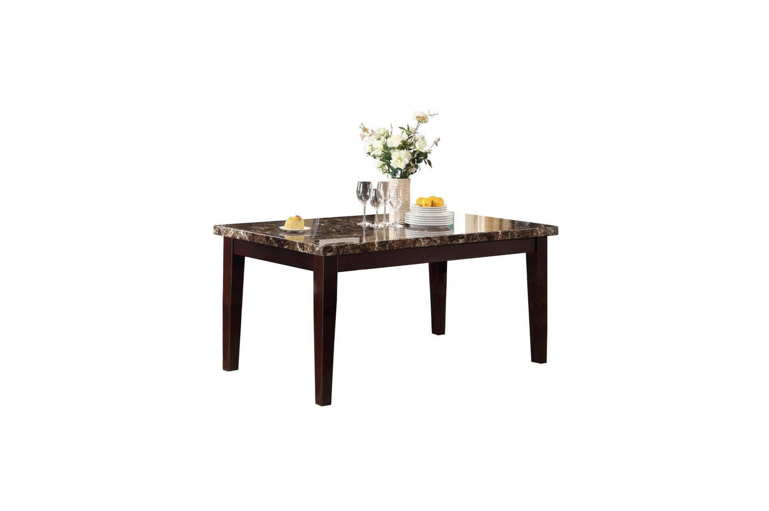 Teague Espresso Faux Leather Upholstered Tufted Seat Faux Marble Top Rectangular Dining Room Set - Ella Furniture