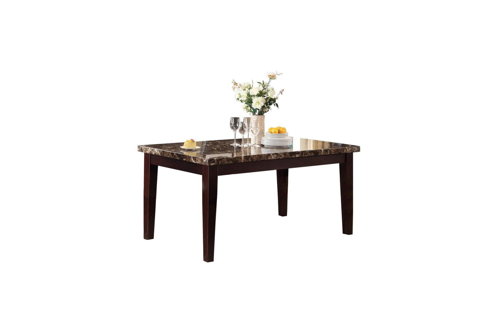Teague Espresso Faux Leather Upholstered Tufted Seat Faux Marble Top Rectangular Dining Room Set - Ella Furniture