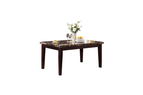 Teague Espresso Faux Leather Upholstered Tufted Seat Faux Marble Top Rectangular Dining Room Set - Ella Furniture