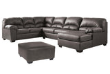 Aberton Gray 3-Piece Sectional With Ottoman - Ella Furniture