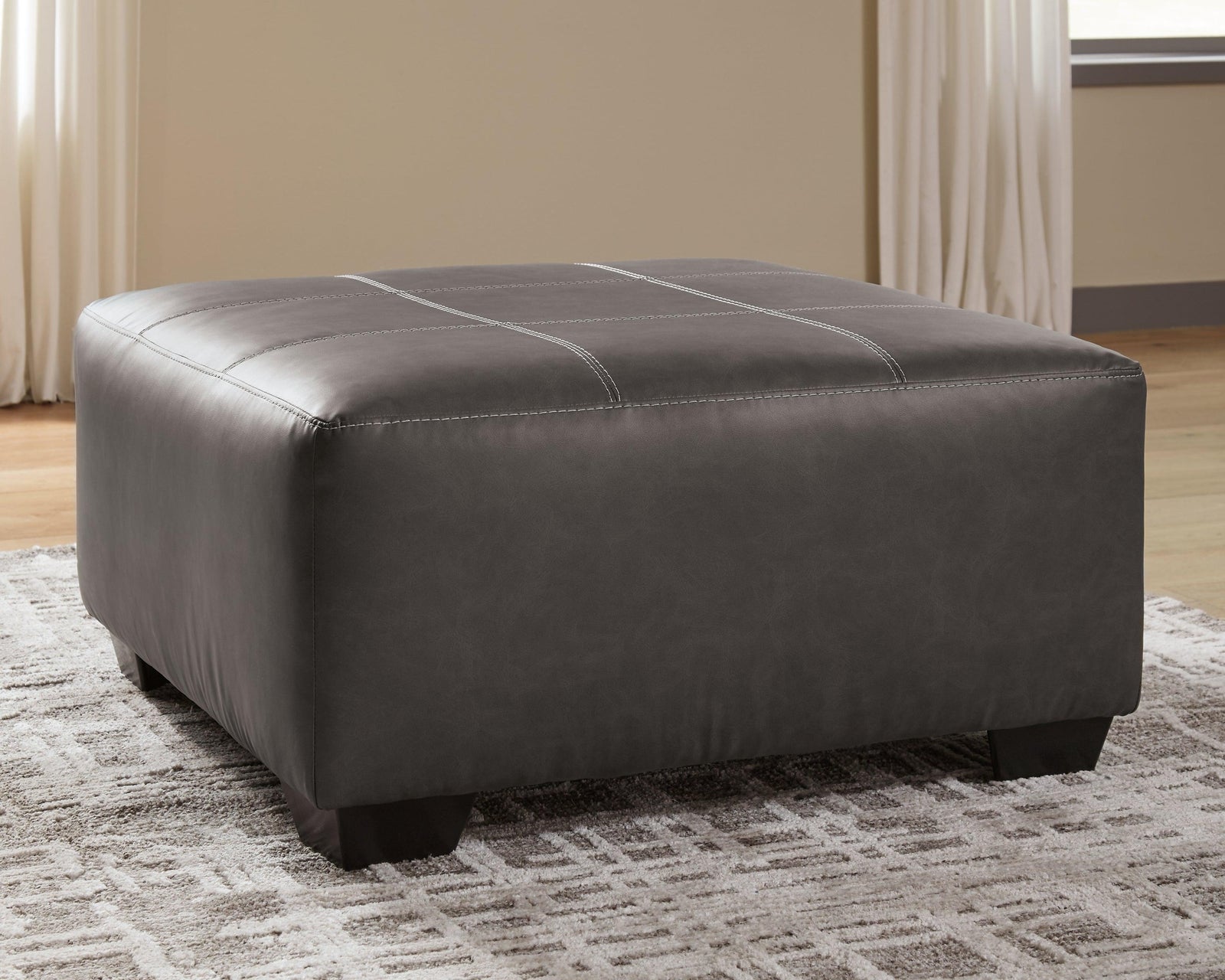 Aberton Gray Faux Leather Oversized Accent Ottoman - Ella Furniture