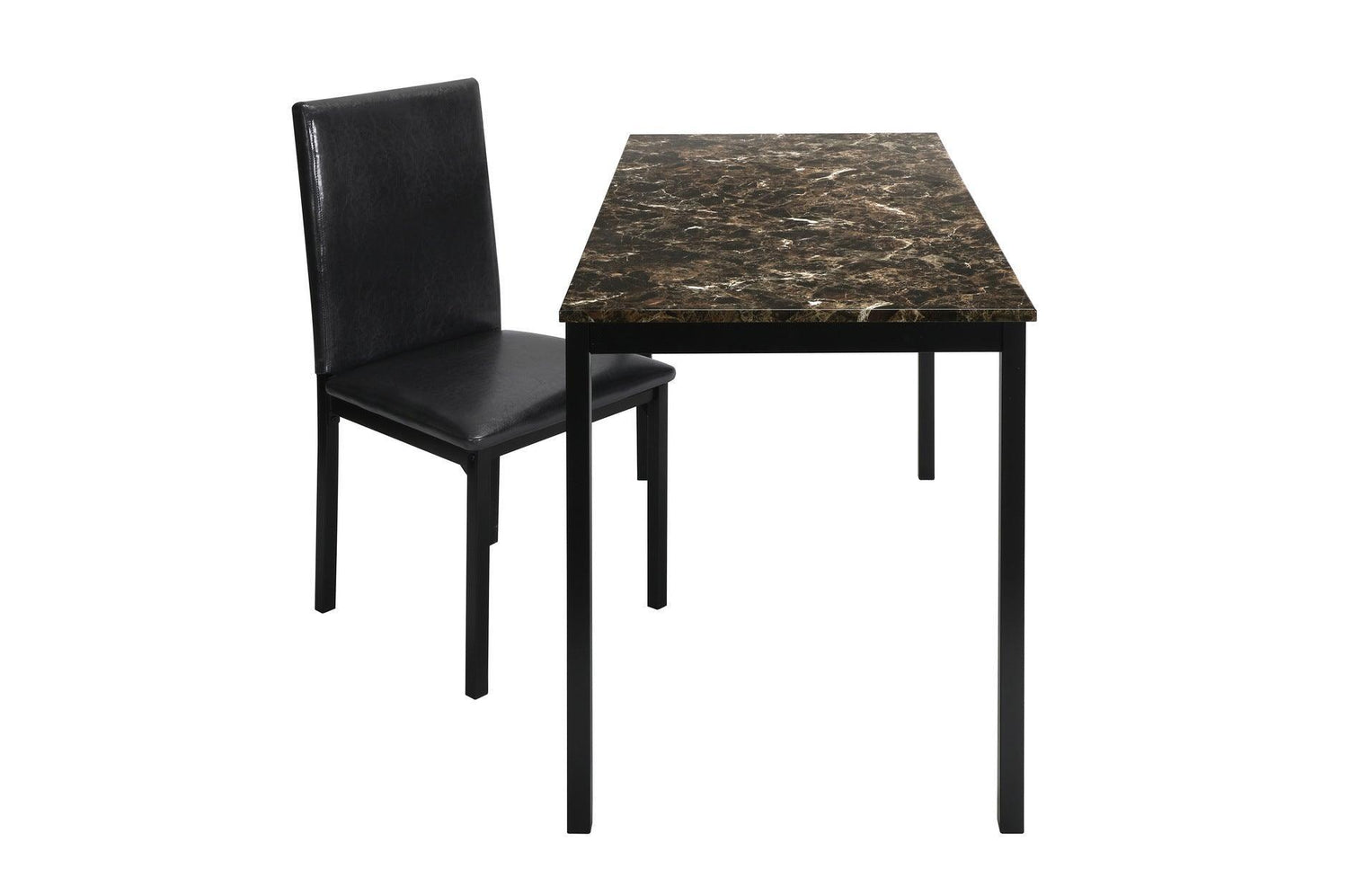 Tempe Dark Brown Modern Contemporary Transitional Faux Marble, Faux Leather Writing Desk And Chair - Ella Furniture