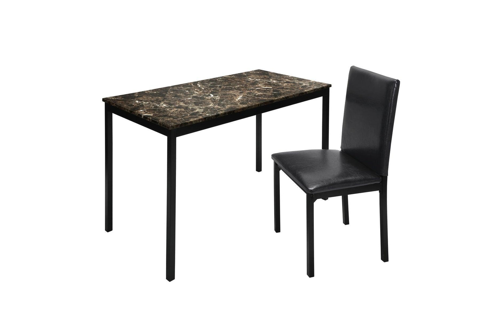 Tempe Dark Brown Modern Contemporary Transitional Faux Marble, Faux Leather Writing Desk And Chair - Ella Furniture
