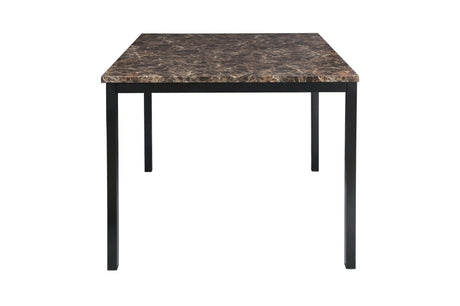 Tempe Brown Solid Wood Leather Seat Faux Marble Top Counter Height Rectangular Dining Room Set - Ella Furniture