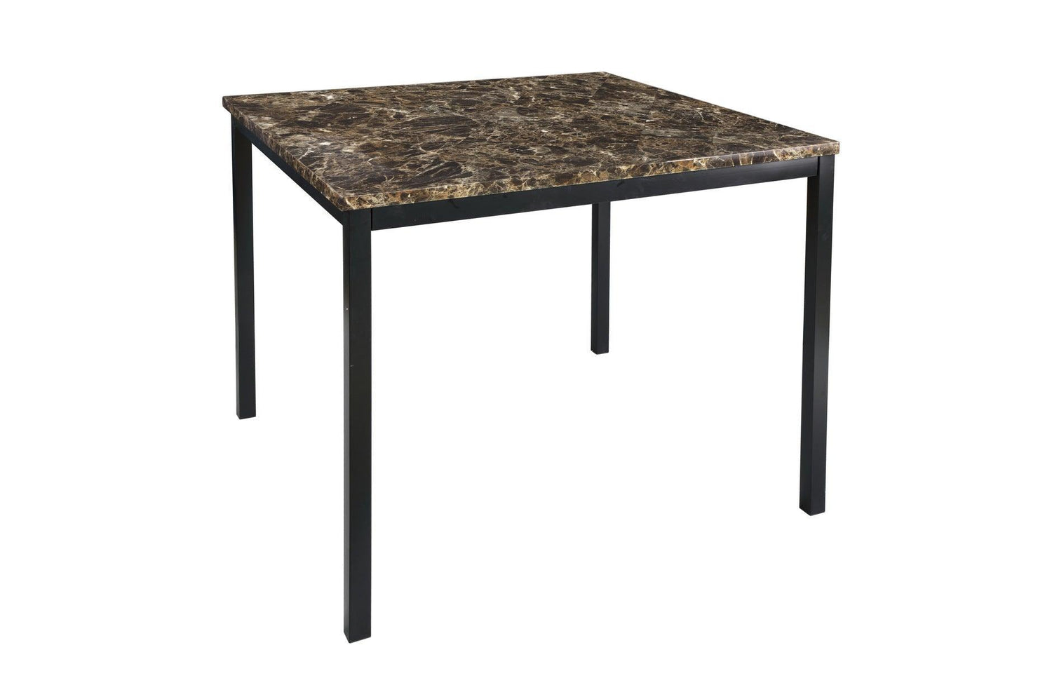 Tempe Brown Solid Wood Leather Seat Faux Marble Top Counter Height Rectangular Dining Room Set - Ella Furniture