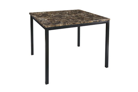 Tempe Brown Solid Wood Leather Seat Faux Marble Top Counter Height Rectangular Dining Room Set - Ella Furniture