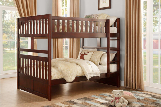 Rowe Dark Cherry Modern Transitional Solid Wood Youth Twin Over Twin Bedroom Set - Ella Furniture