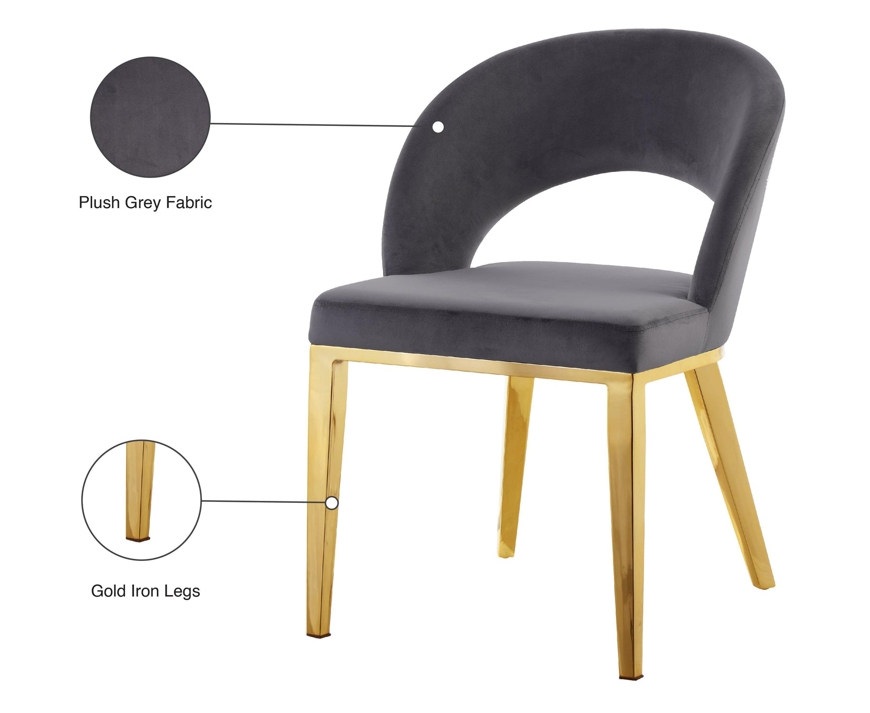 Roberto Grey Velvet Dining Chair 765Grey-c - Ella Furniture