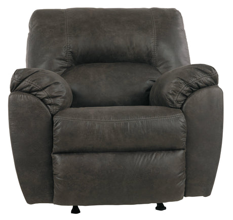 Tambo Pewter Faux Leather Recliner Chair angled side view reclined