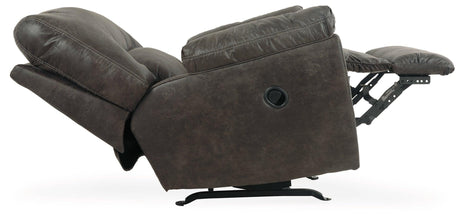Tambo Pewter Faux Leather Recliner Chair close-up of angled pillow-top arm