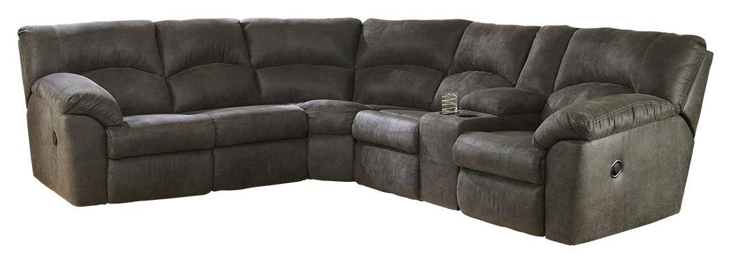 Tambo Pewter Faux Leather 2-Piece Reclining Sectional - Ella Furniture