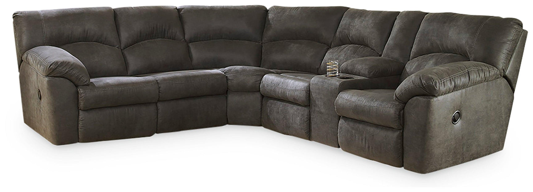 Tambo Pewter Faux Leather 2-Piece Reclining Sectional - Ella Furniture