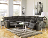 Tambo Pewter Faux Leather 2-Piece Reclining Sectional - Ella Furniture