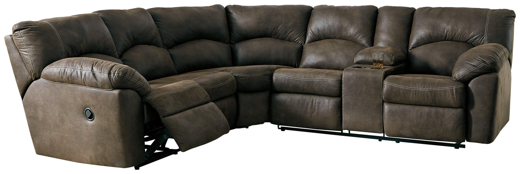 Tambo Pewter Faux Leather 2-Piece Reclining Sectional - Ella Furniture