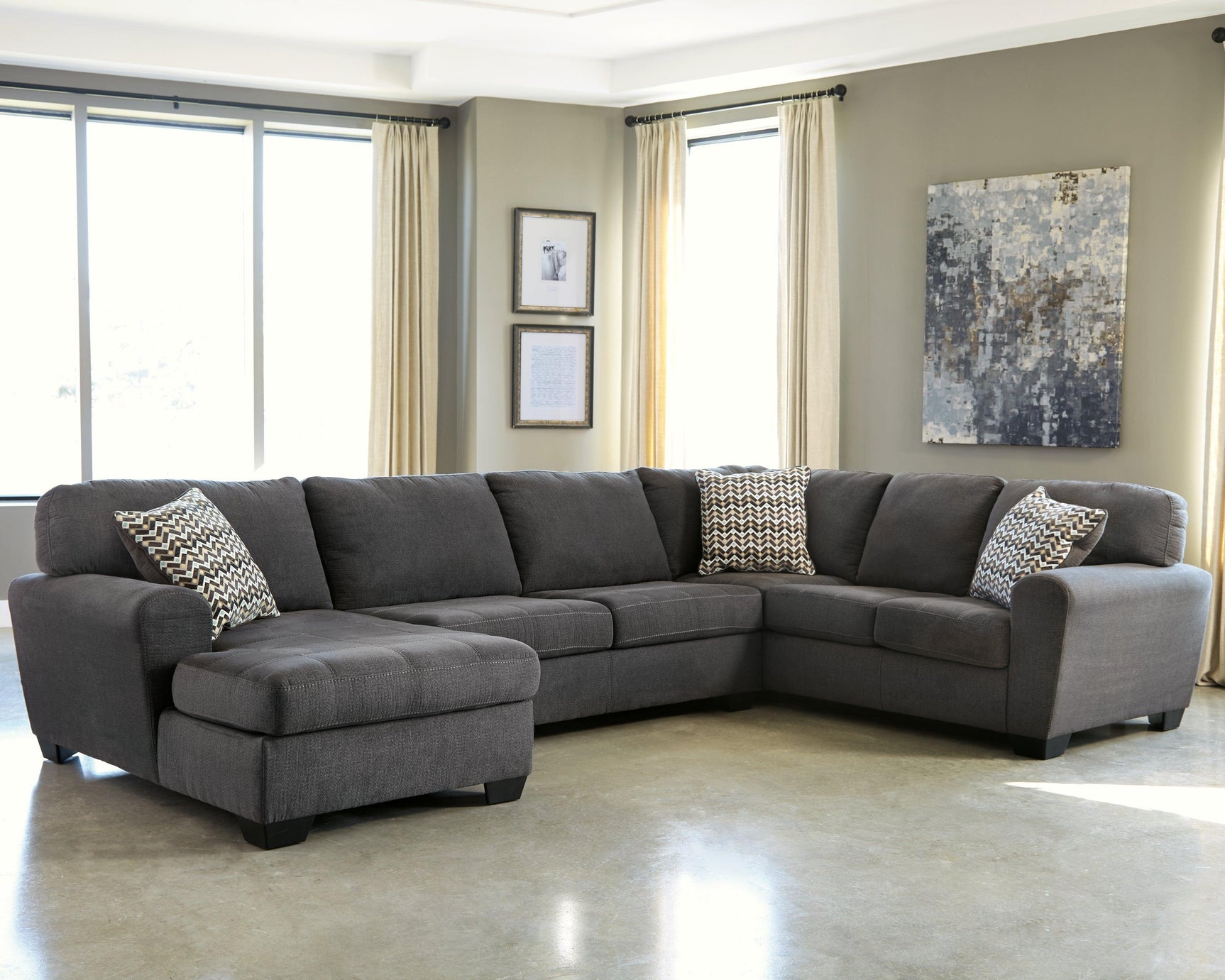 Ambee Slate Chenille 3-Piece Sectional With Chaise 28620S1 - Ella Furniture