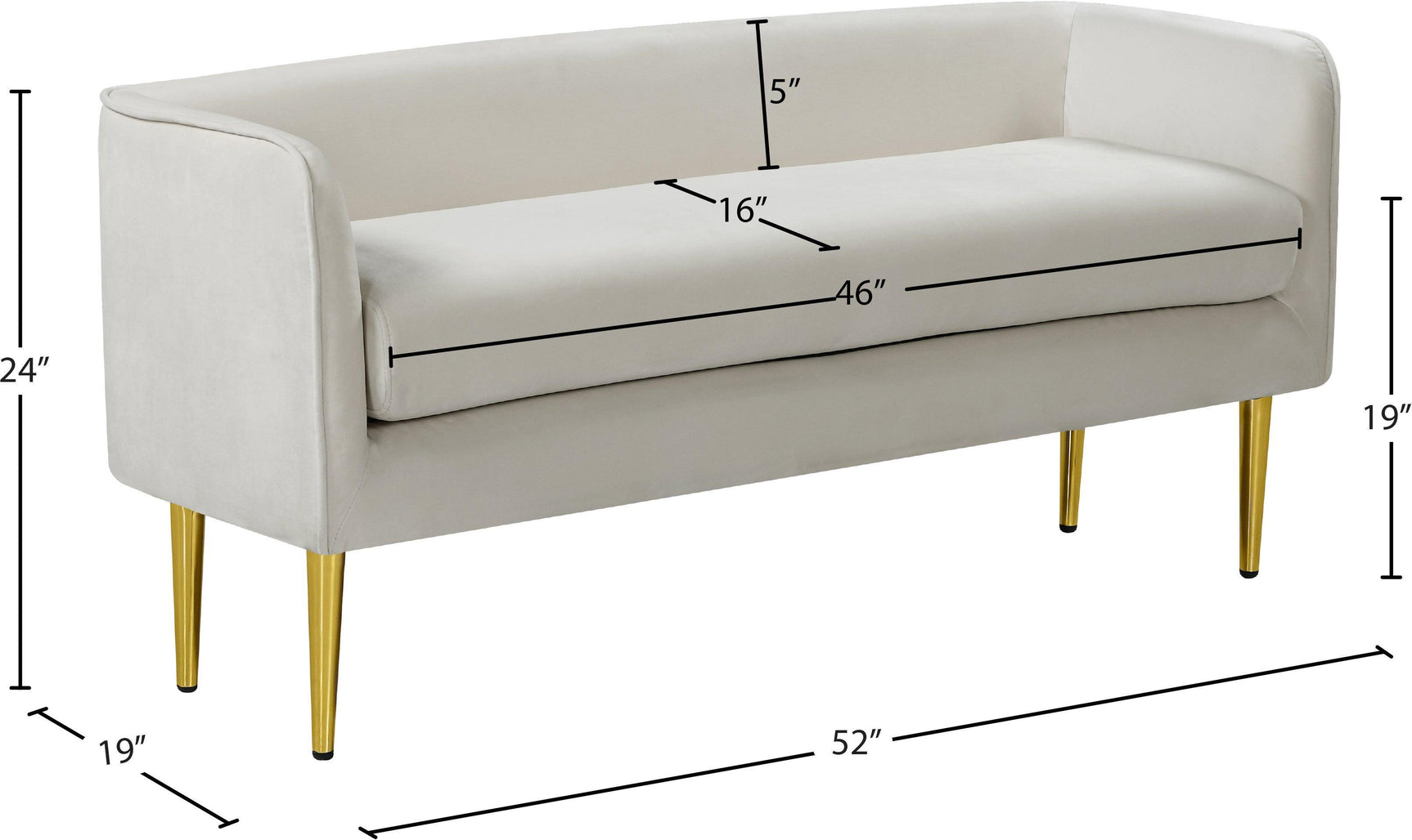 Audrey Cream Velvet Bench - Ella Furniture