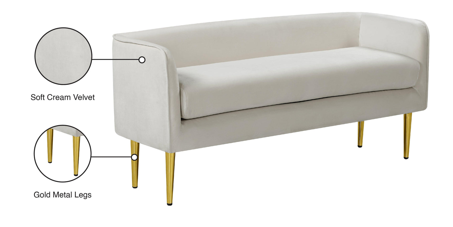 Audrey Cream Velvet Bench - Ella Furniture