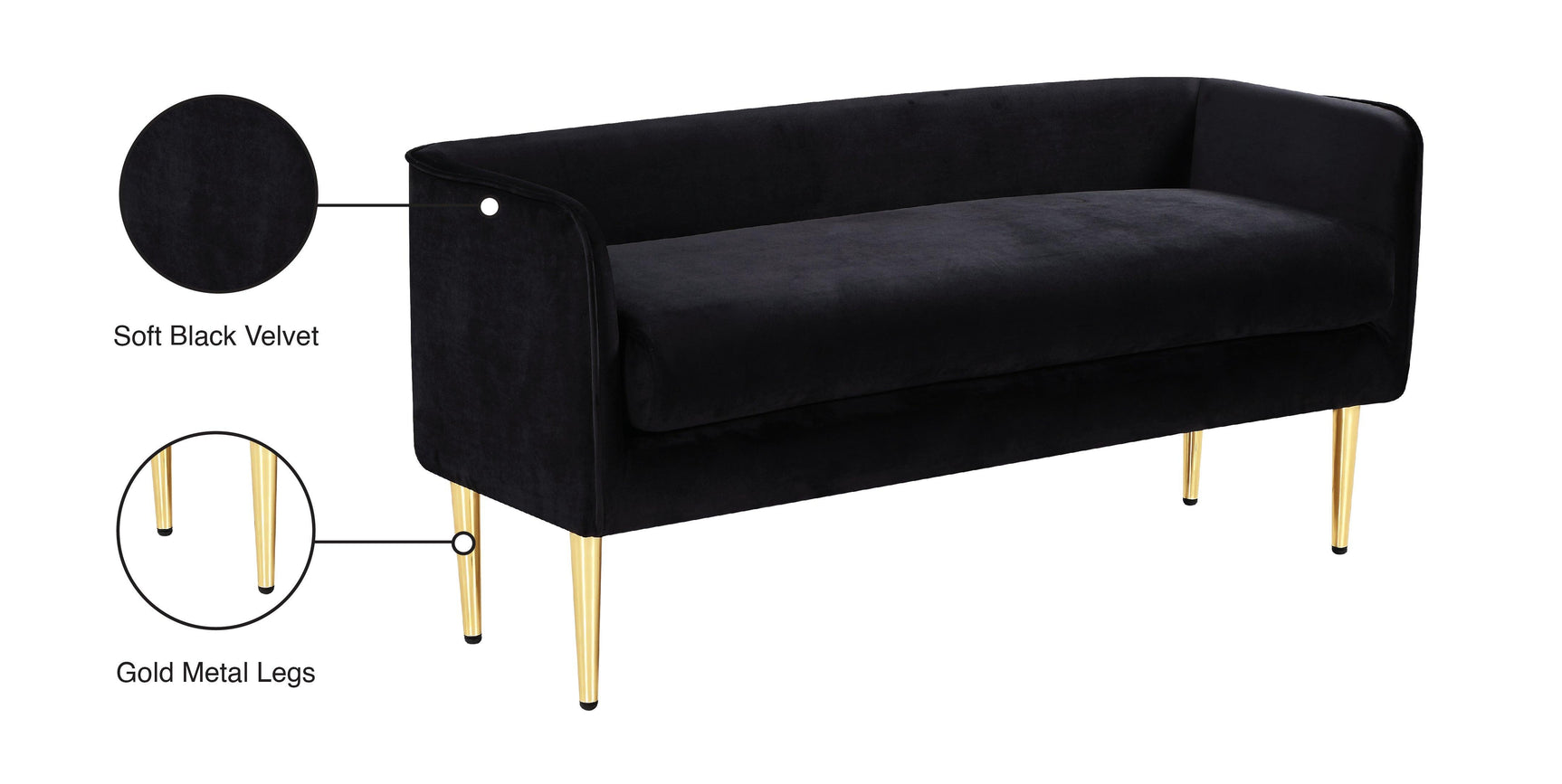 Audrey Black Velvet Bench - Ella Furniture
