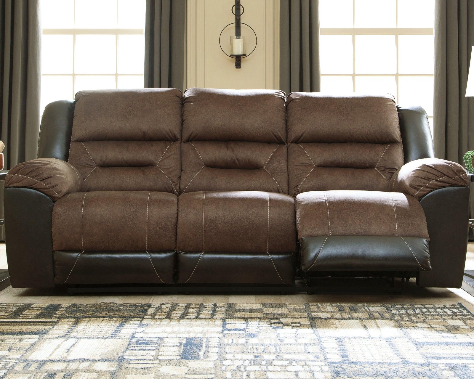 Earhart Chestnut Microfiber Reclining Sofa - Ella Furniture