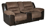 Earhart Chestnut Microfiber Reclining Loveseat With Console - Ella Furniture