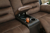 Earhart Chestnut Microfiber Reclining Loveseat With Console - Ella Furniture