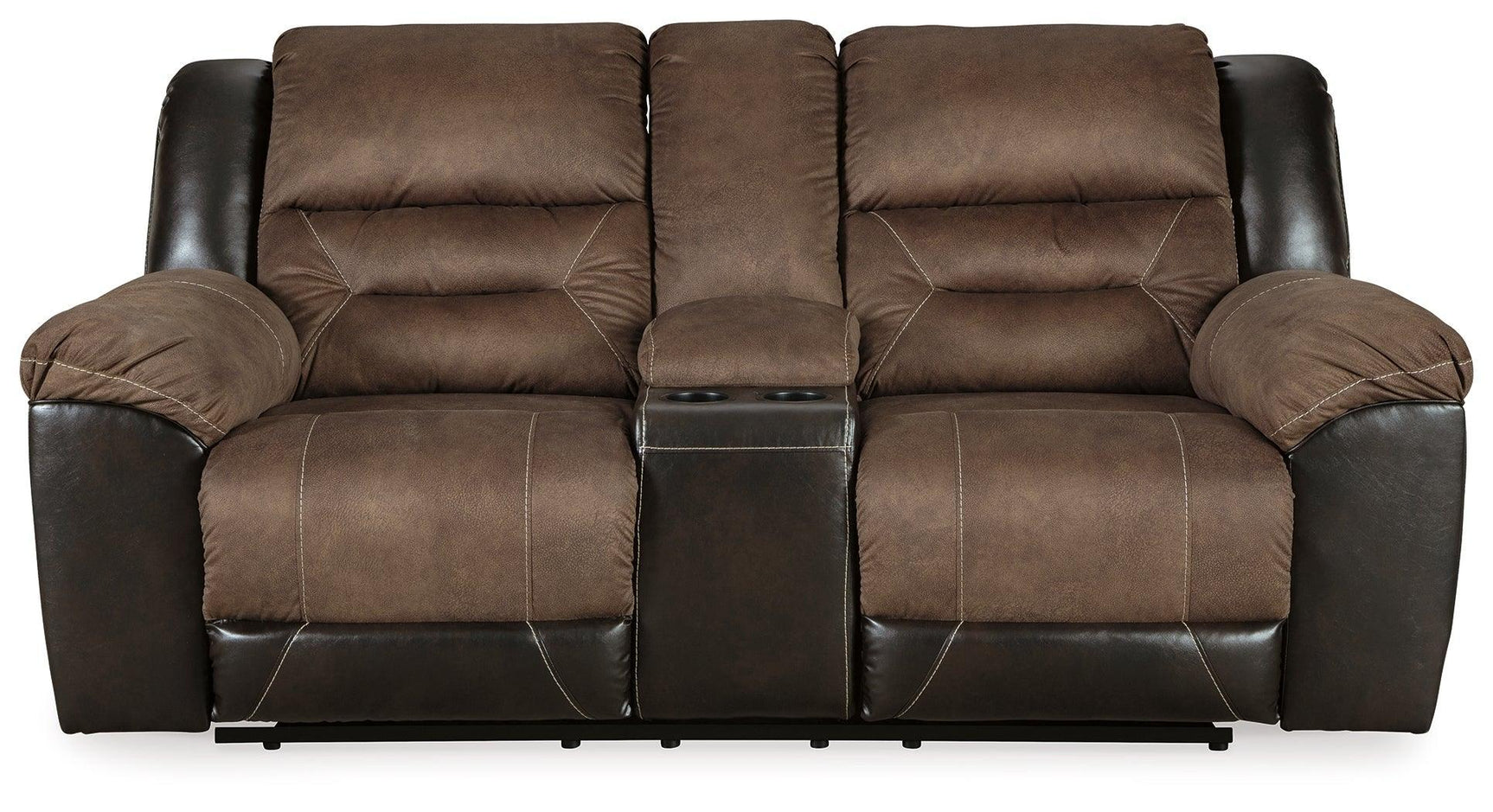 Earhart Chestnut Microfiber Reclining Loveseat With Console - Ella Furniture