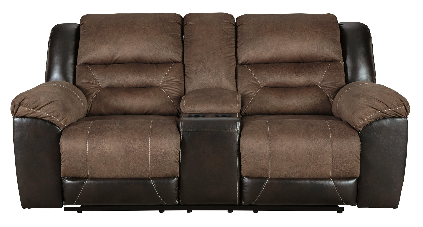 Earhart Chestnut Microfiber Reclining Loveseat With Console - Ella Furniture