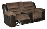 Earhart Chestnut Microfiber Reclining Loveseat With Console - Ella Furniture