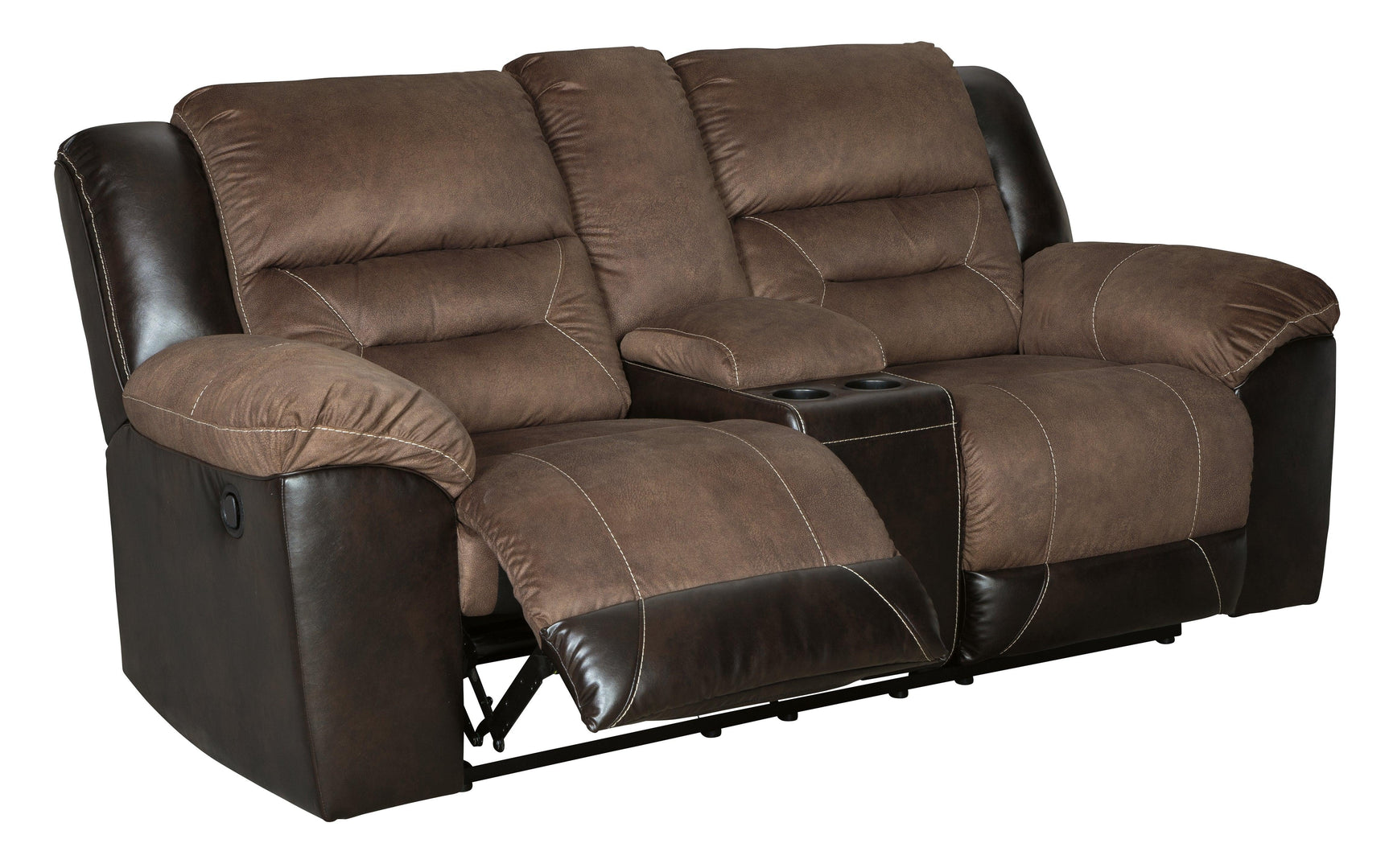 Earhart Chestnut Microfiber Reclining Loveseat With Console - Ella Furniture