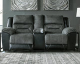 Earhart Chestnut Microfiber Reclining Loveseat With Console - Ella Furniture