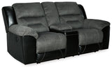 Earhart Slate Microfiber Reclining Loveseat With Console - Ella Furniture