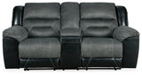 Earhart Slate Microfiber Reclining Loveseat With Console - Ella Furniture