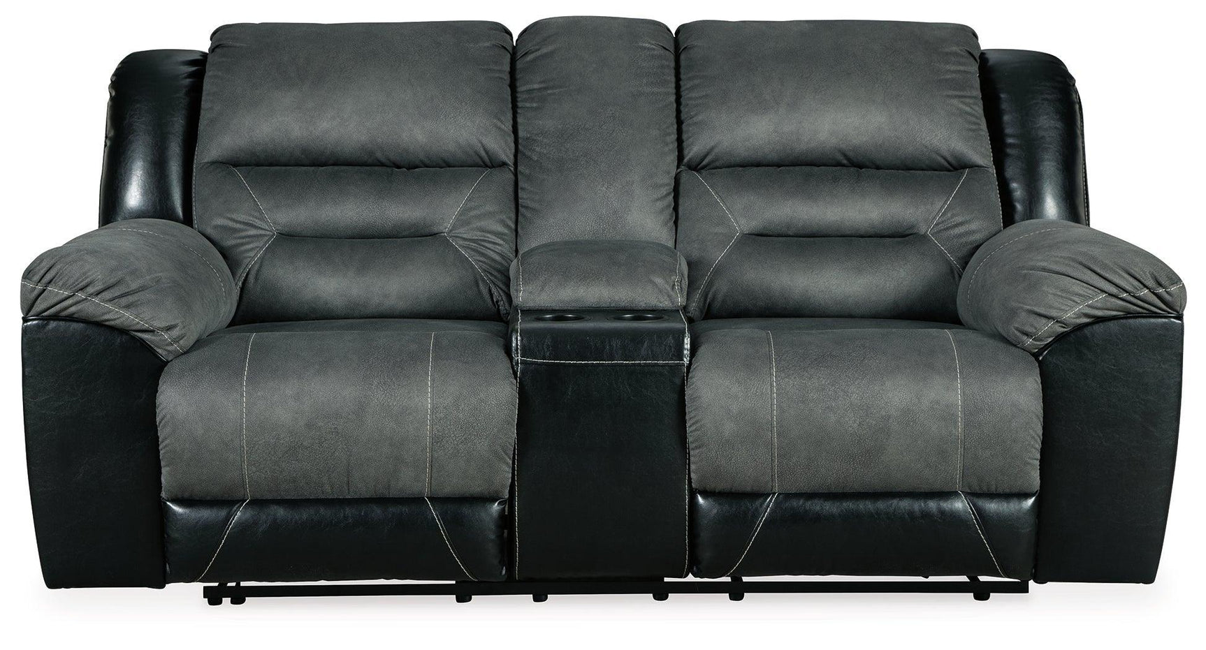 Earhart Slate Microfiber Reclining Loveseat With Console - Ella Furniture