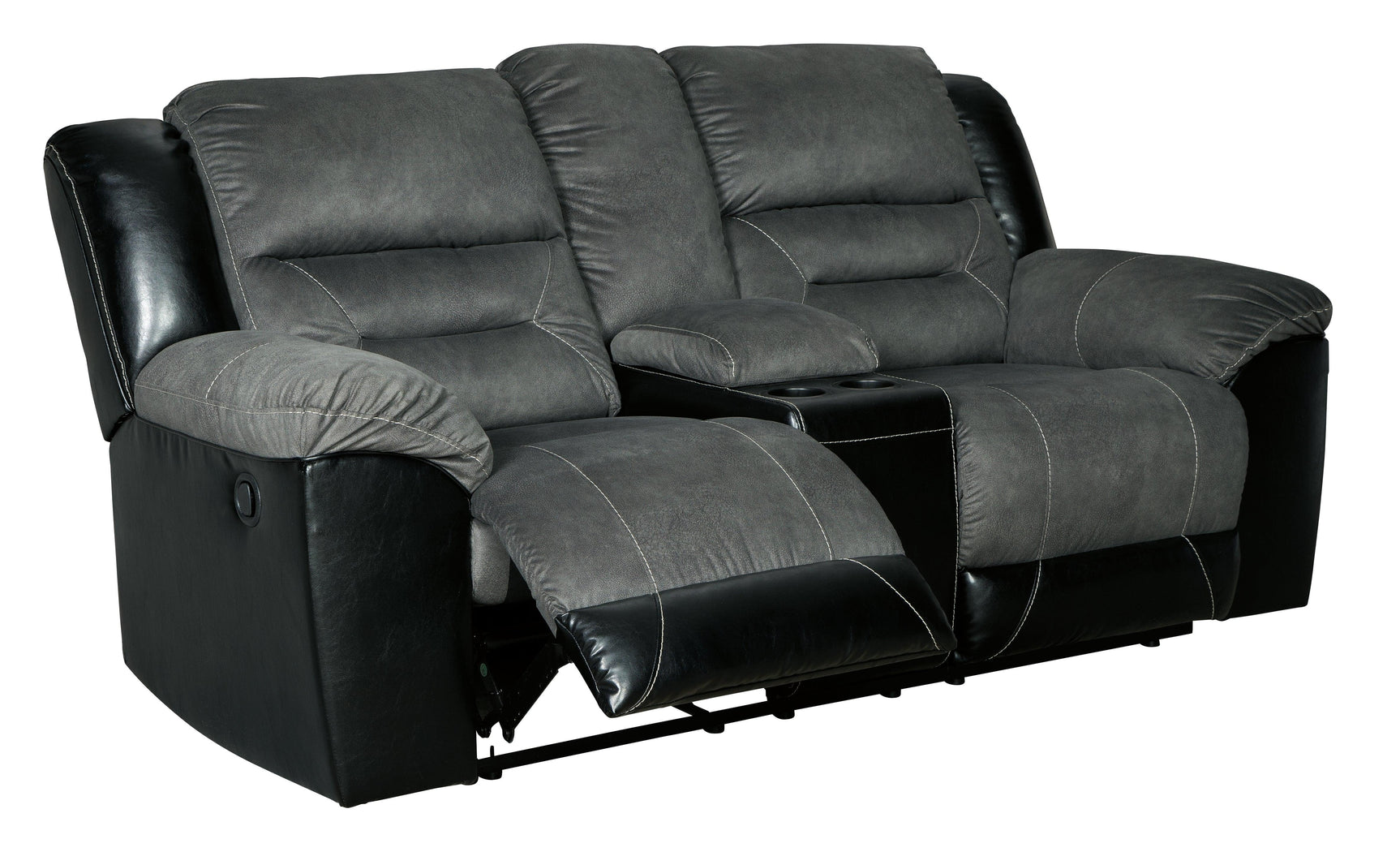 Earhart Slate Microfiber Reclining Loveseat With Console - Ella Furniture