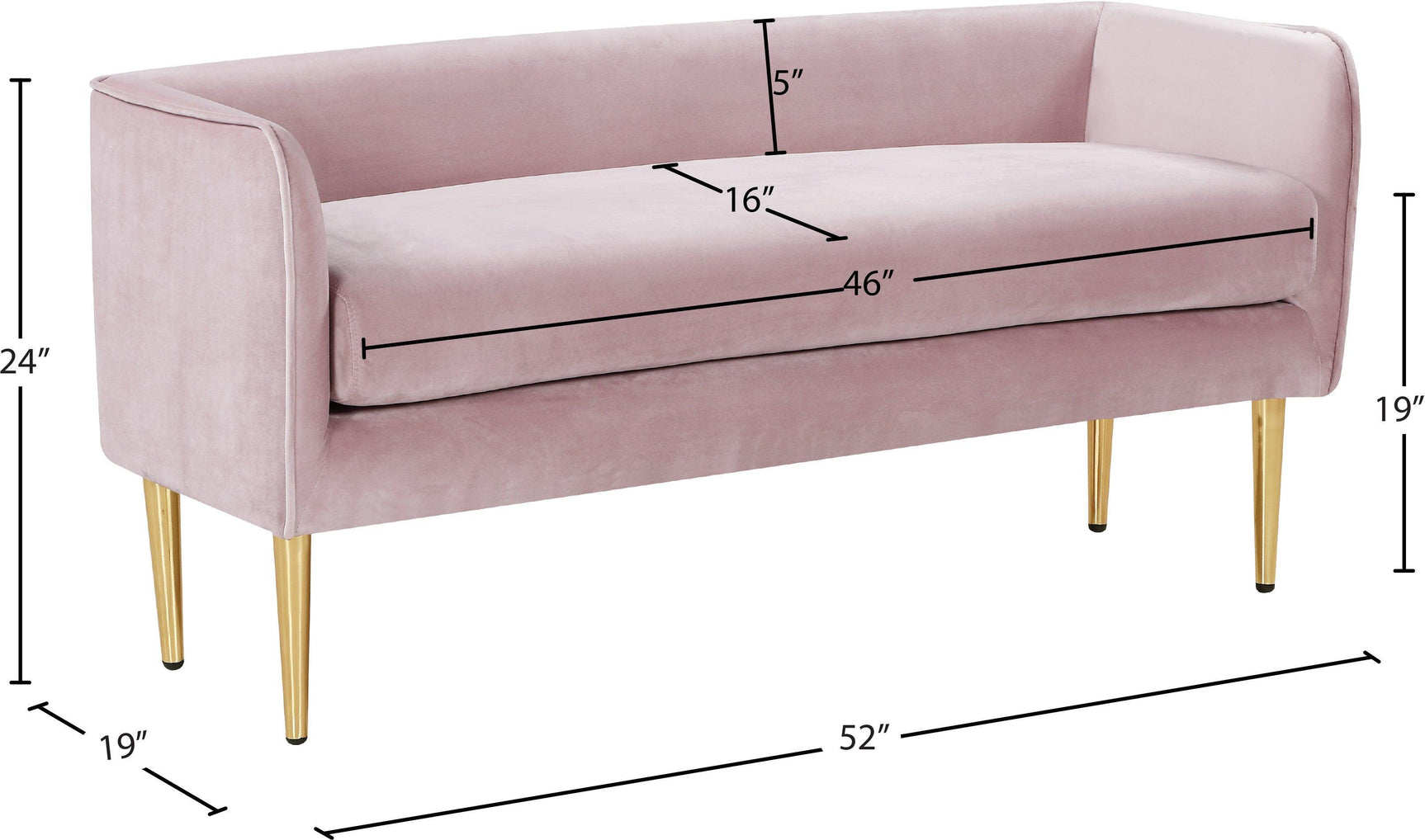 Audrey Pink Velvet Bench - Ella Furniture
