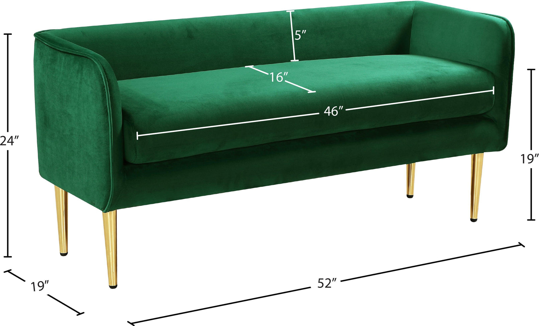 Audrey Green Velvet Bench - Ella Furniture