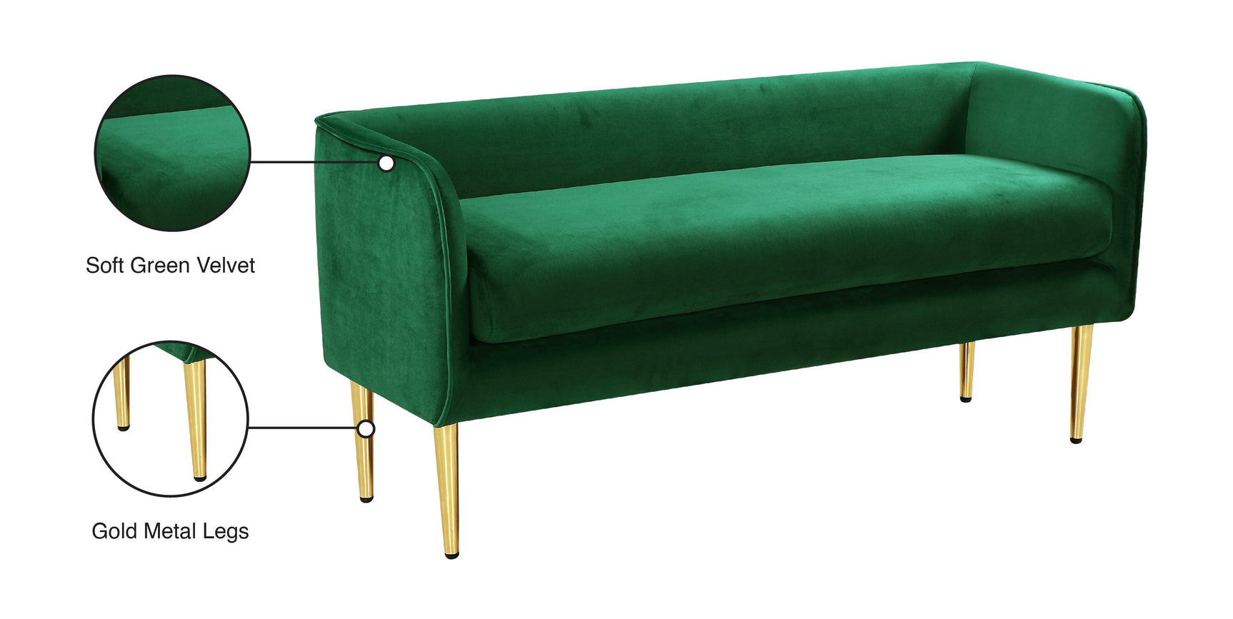 Audrey Green Velvet Bench - Ella Furniture