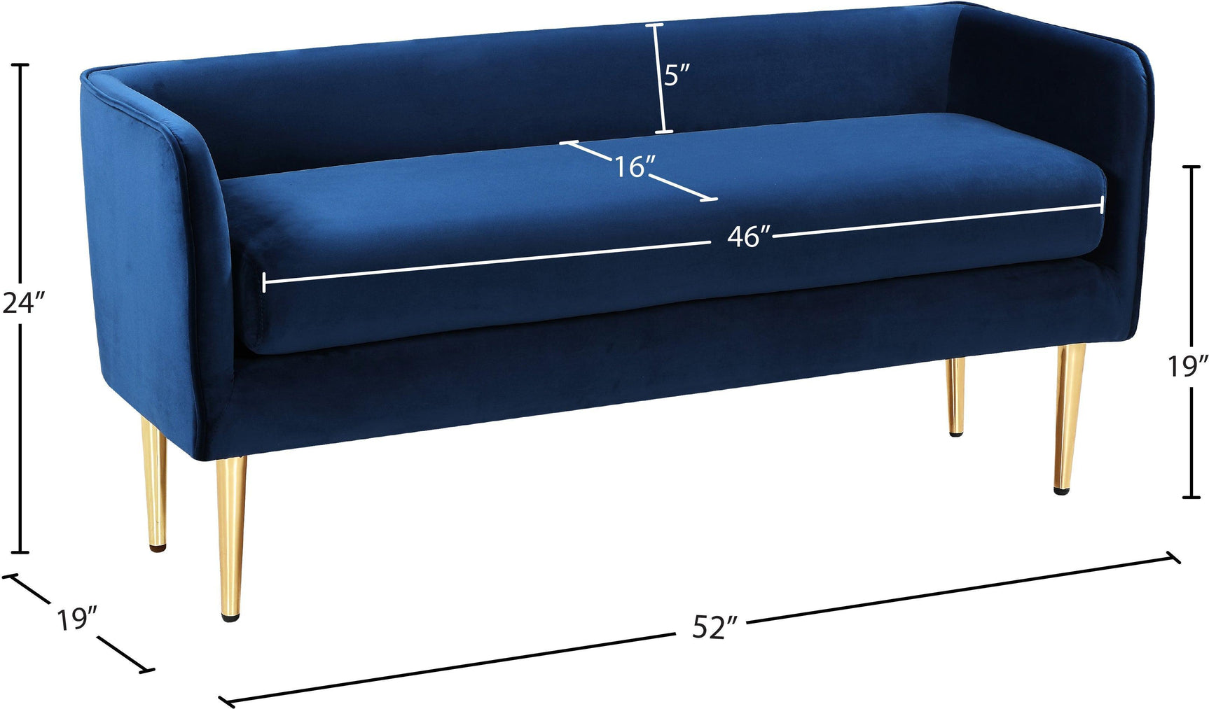 Audrey Blue Velvet Bench - Ella Furniture