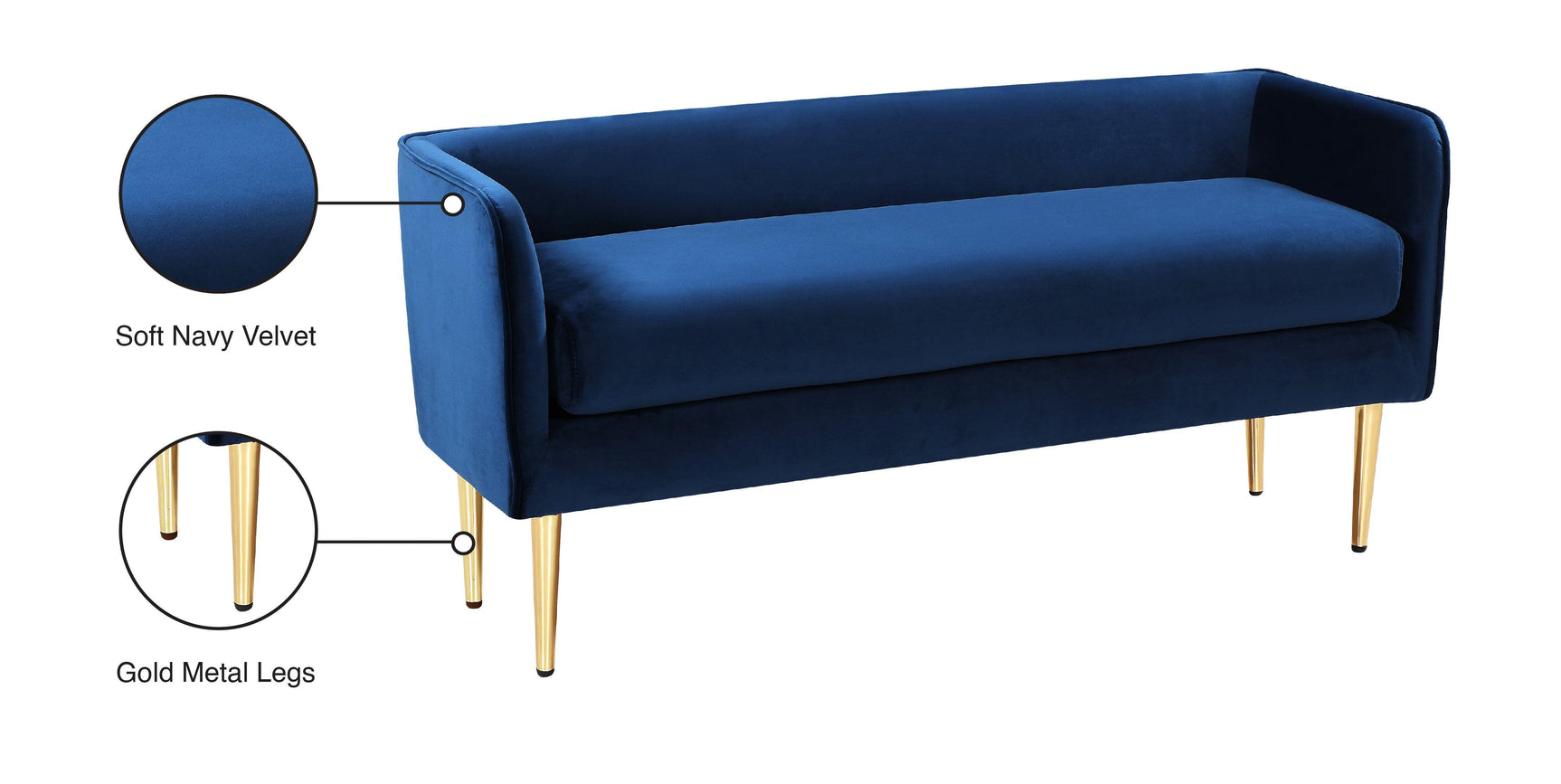 Audrey Blue Velvet Bench - Ella Furniture