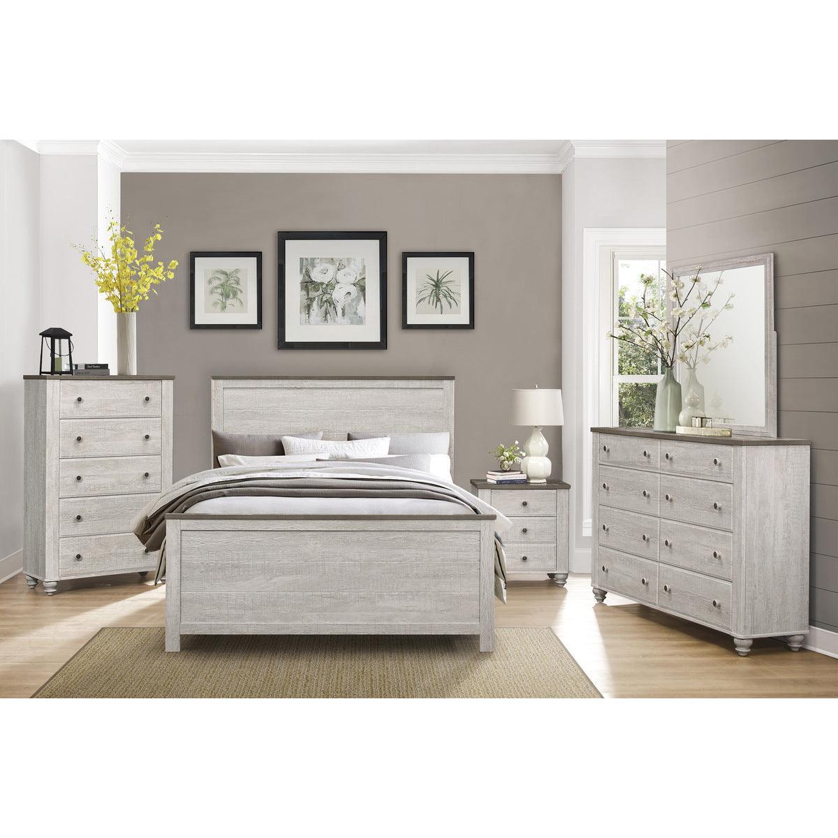 Nashville Antique White And Brown Premium Melamine Board, Engineered Wood Youth Full Panel Bed - Ella Furniture
