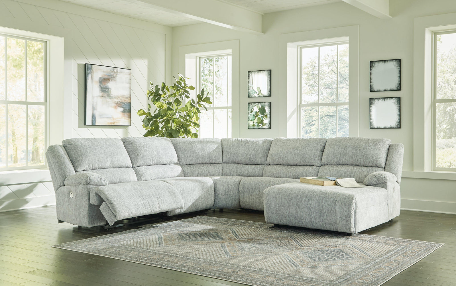 Mcclelland Gray 5-Piece Power Reclining Sectional With Chaise - Ella Furniture