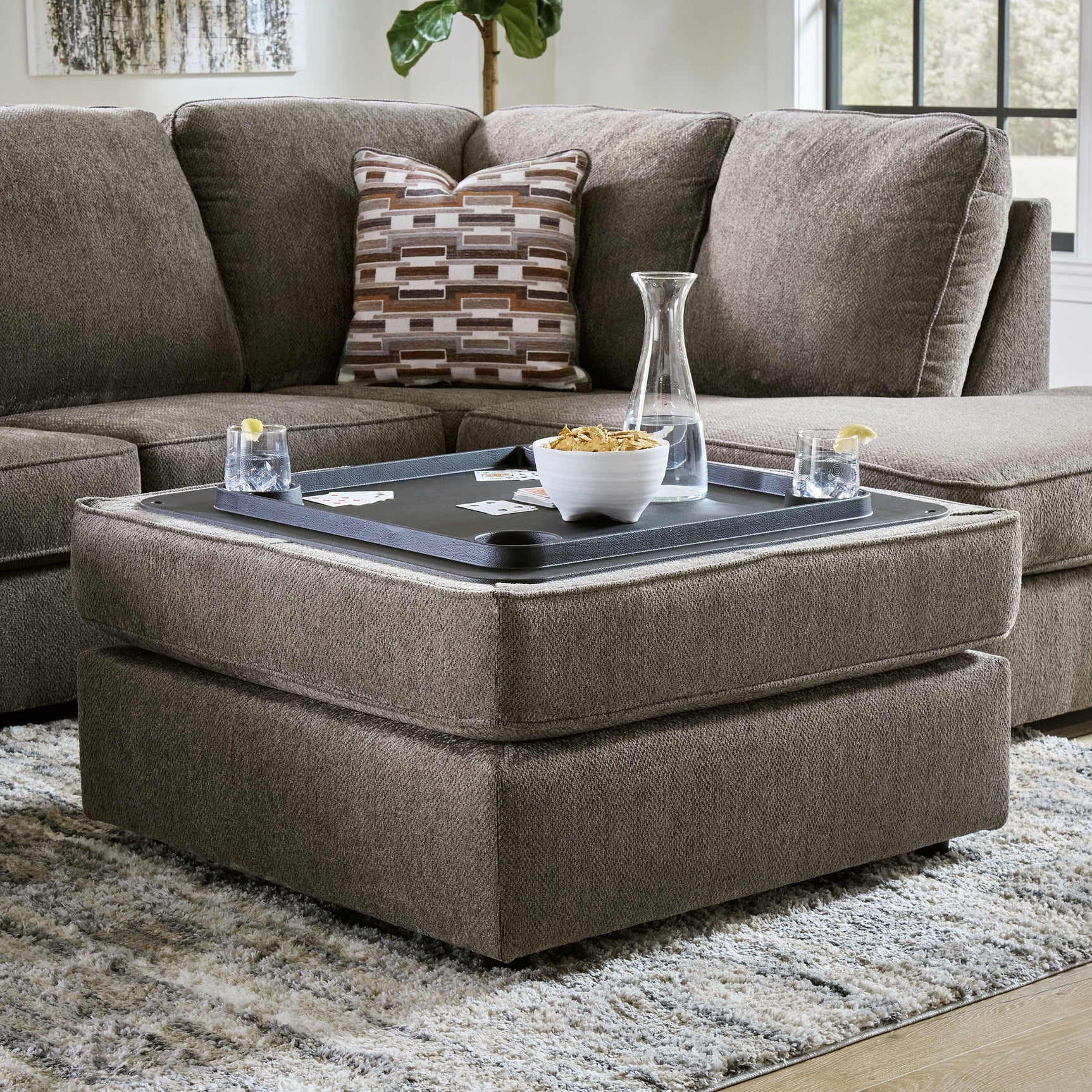O'phannon Putty Chenille Ottoman With Storage - Ella Furniture