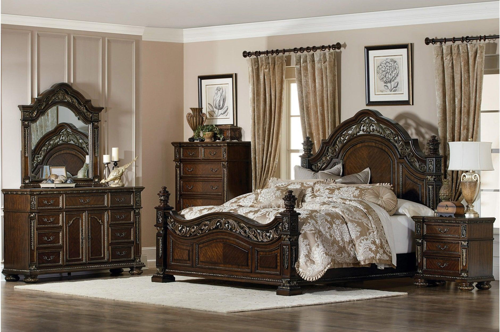 Catalonia Dark Bronze Modern Traditional Solid Wood Panel Bedroom Set - Ella Furniture