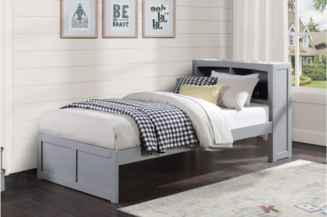Orion Gray Modern Transitional Wood Engineered Wood Youth Twin Bed And Twin Corner Bookcase Bed - Ella Furniture