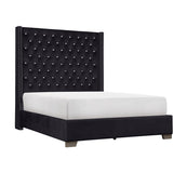 Jacklyn Black Modern Contemporary Solid Wood Faux Leather Upholstered Tufted Queen Panel Bed - Ella Furniture