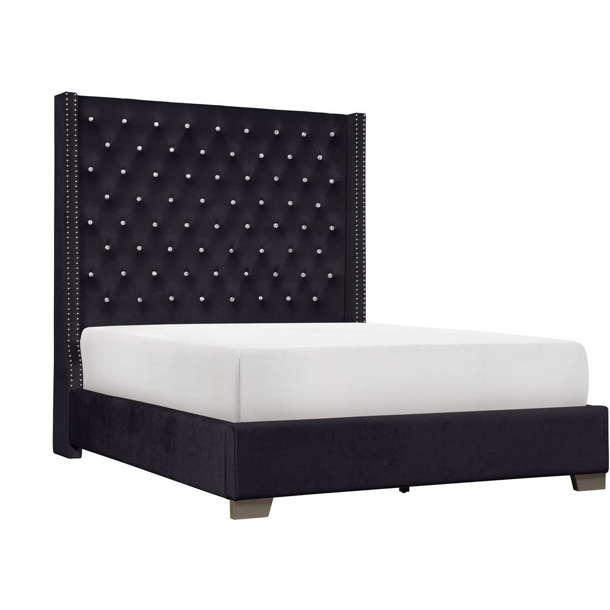 Jacklyn Black Modern Contemporary Solid Wood Faux Leather Upholstered Tufted Queen Panel Bed - Ella Furniture