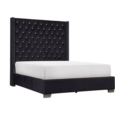 Jacklyn Black Modern Contemporary Solid Wood Faux Leather Upholstered Tufted Queen Panel Bed - Ella Furniture